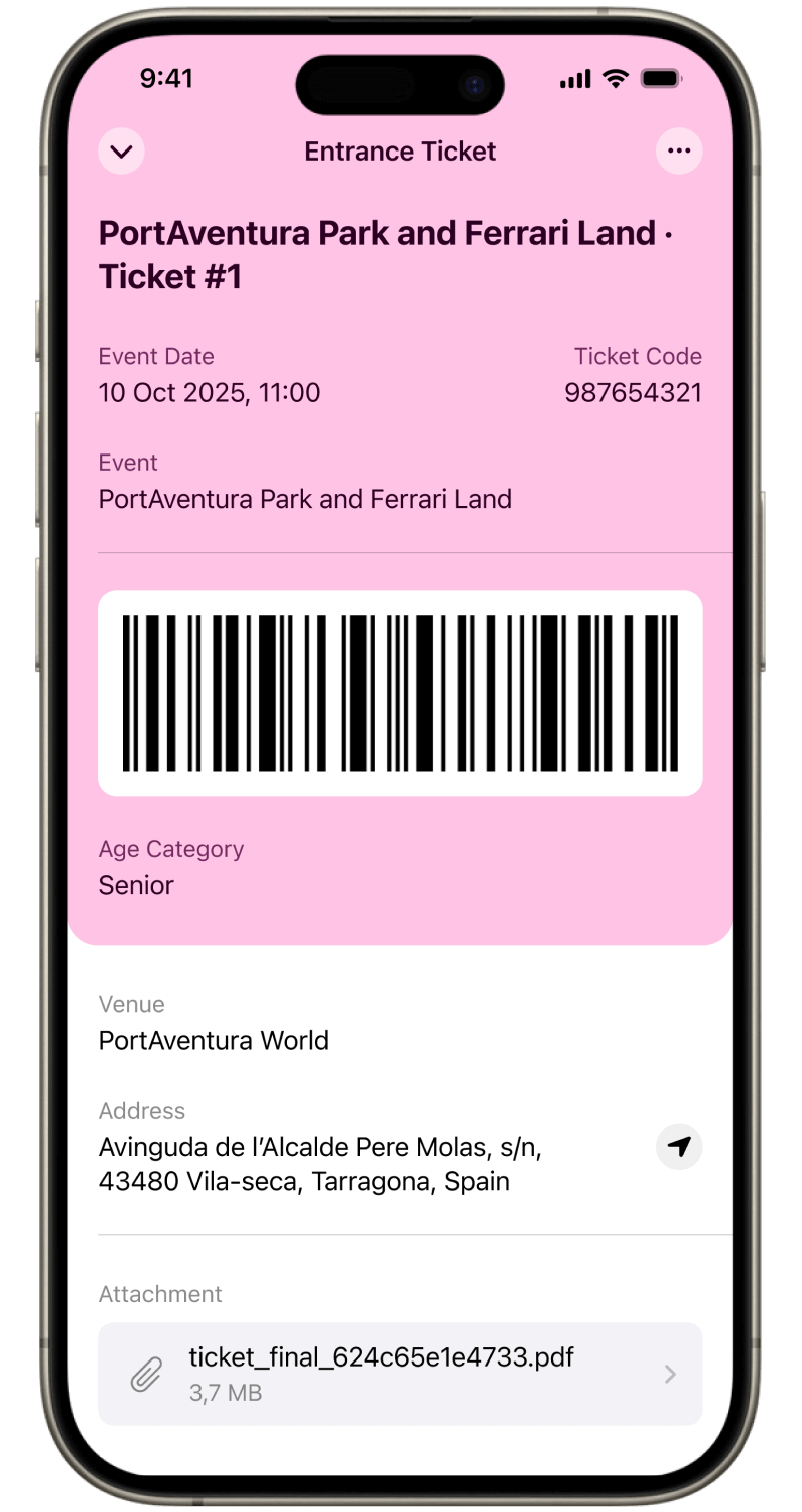 List view inside Folio Wallet displaying event tickets