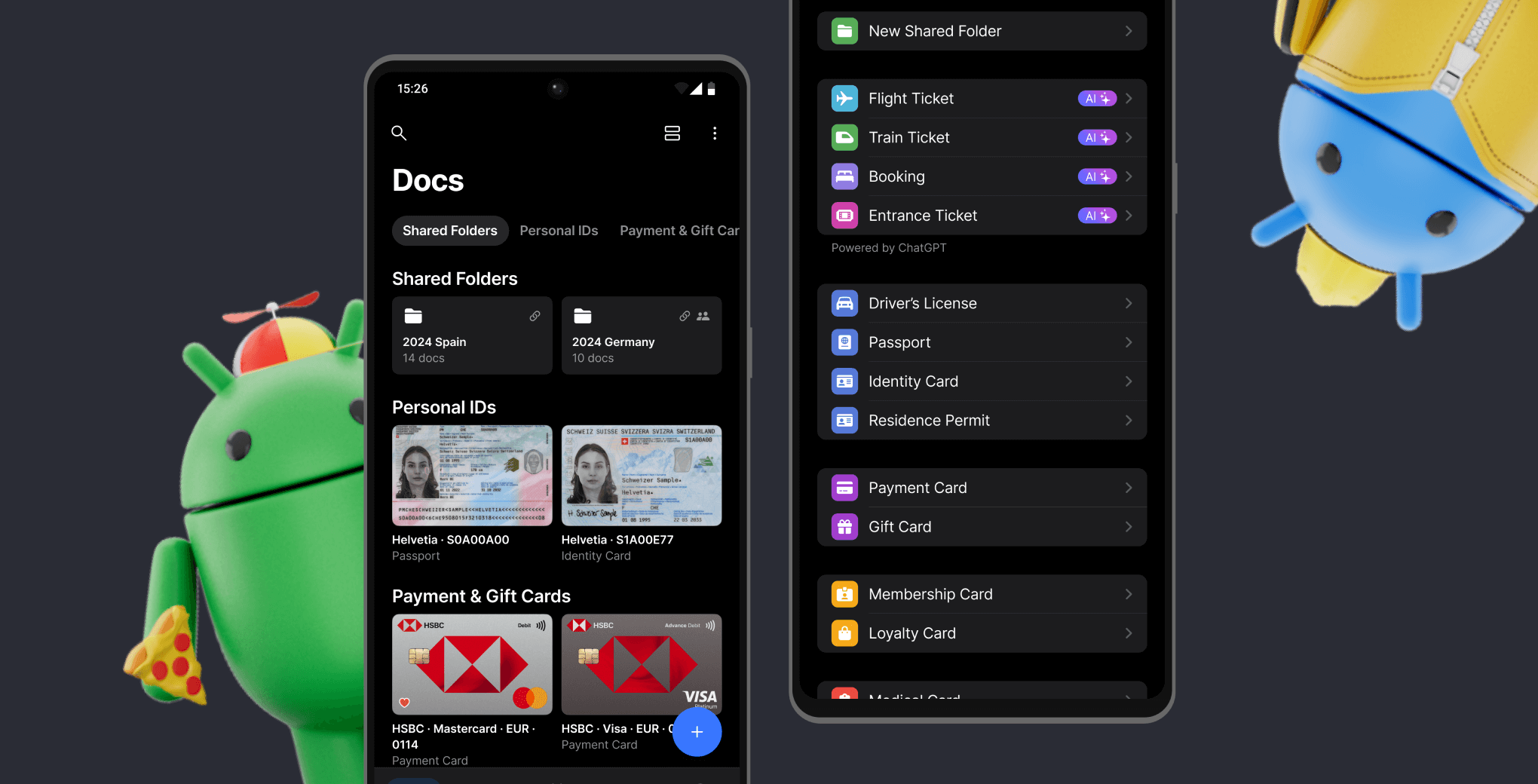 Android phone displaying a wallet app