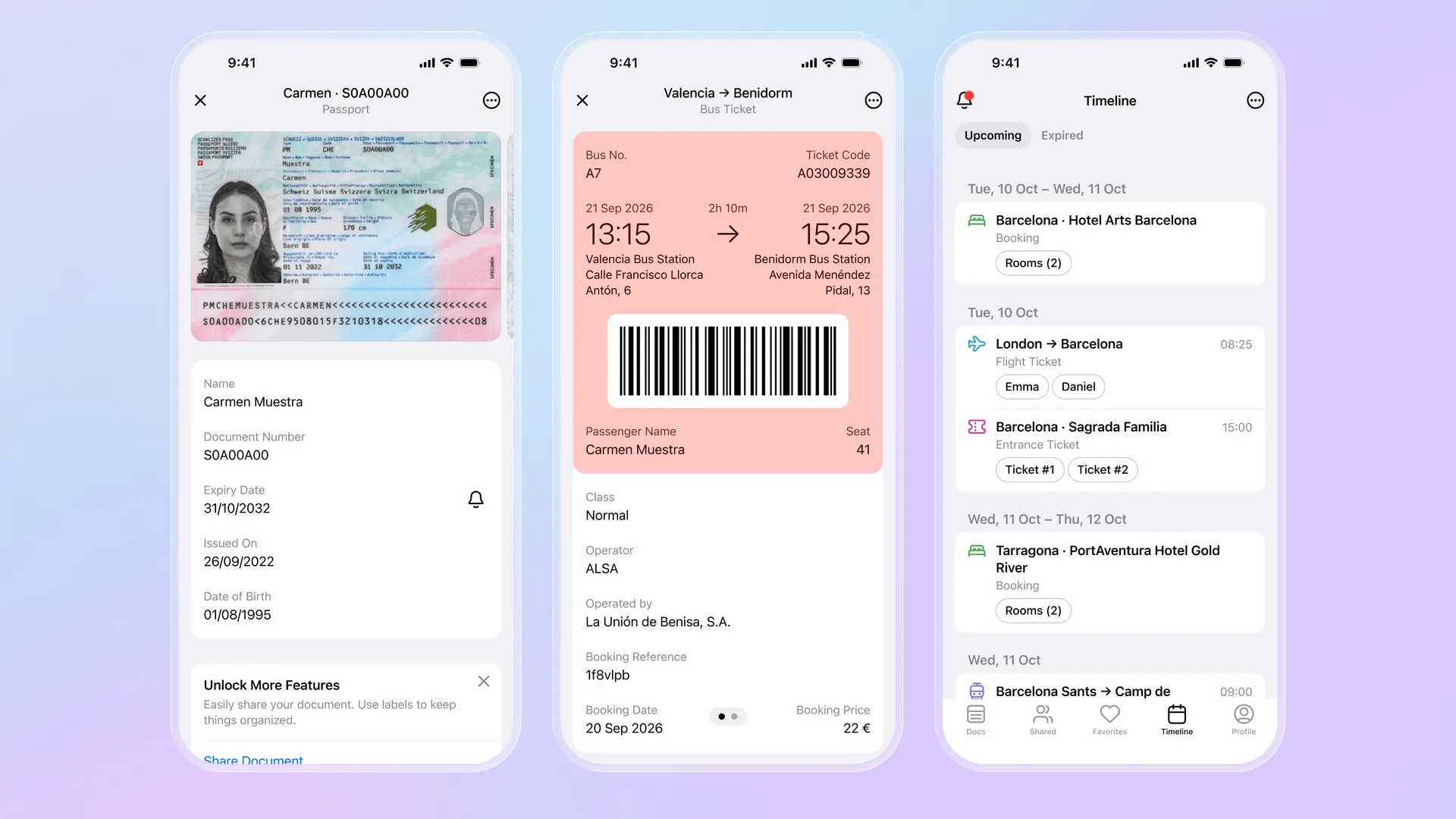 Aplicación de billetera digital Folio mostrando tarjetas y documentos almacenados