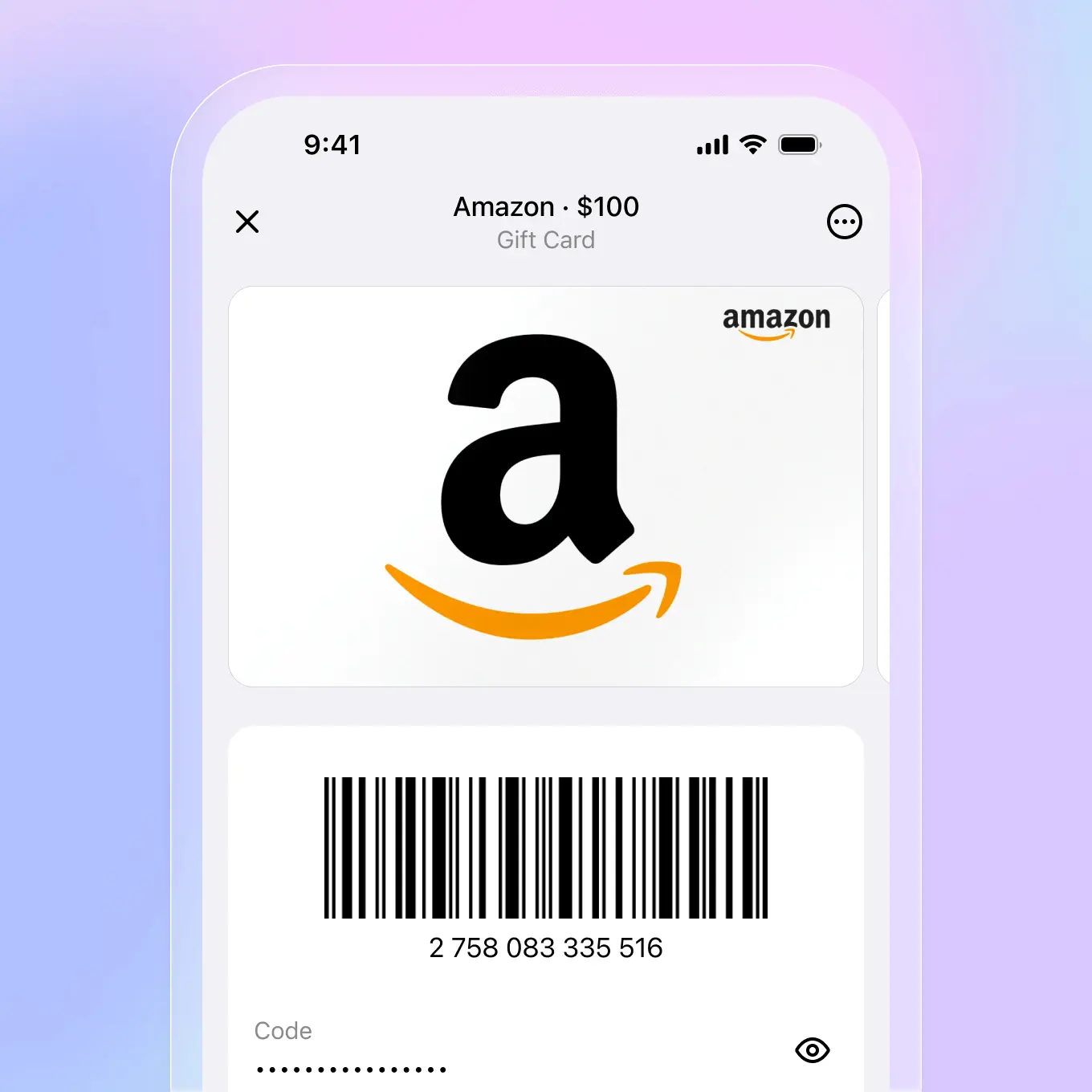 Vista previa de la app de tarjetas de regalo