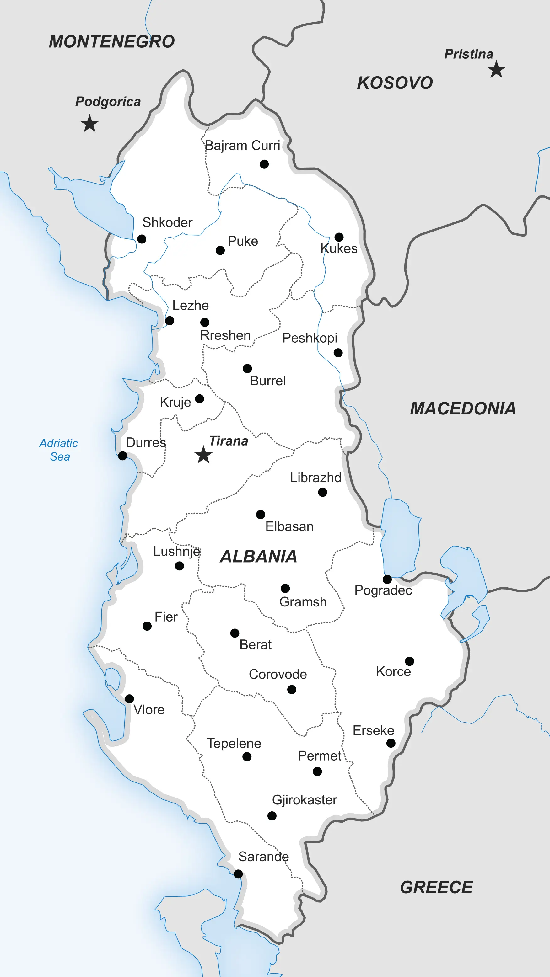 Mapa del caso de estudio de Albania